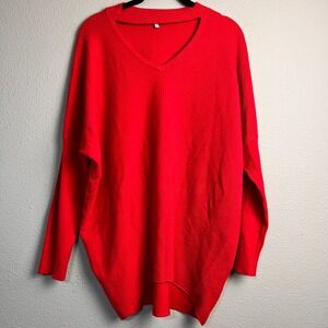 JODIFL Red V Neck Cutout Ribbed Knit Sweater Valentines Dolman Oversized S M
